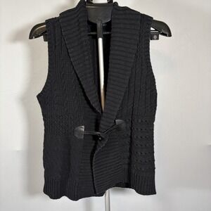 Chaps XL VTG Womens Black Shawl Sweater Vest Toggle Whimsigoth Emo Y2K Fisherman